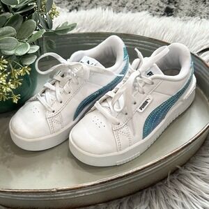 Puma Girls Blue Sparkle Stripe Sneakers Toddler White Size 12 EUC